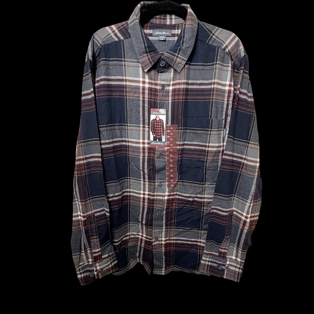 Eddie Bauer Men's Bristol Flannel Stansbury Plaid Shirt XL Relaxed, Open Fit NWT